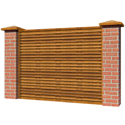 Забор жалюзи ЭКО-Z Орех Миланский 3D Принтек односторонний на кирпичных столбах