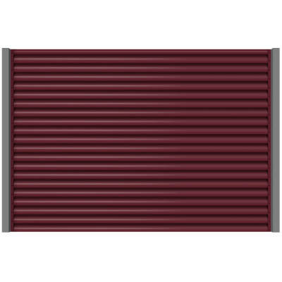 Секция забора жалюзи из ламелей еврожалюзи RAL3005 Красное Вино с металлическими столбами анфас