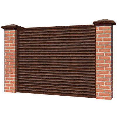 Забор жалюзи ЭКО-Z Темный Каштан 3D Принтек односторонний на кирпичных столбах